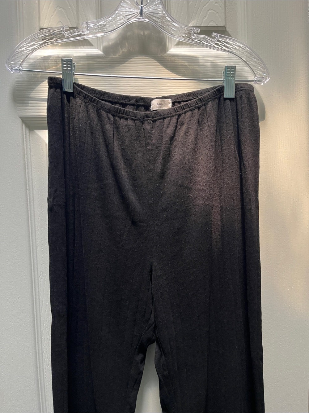 DONNI The Pointelle Simple Crop Pant Jet Black Elastic Waist Wide Leg - large - Picture 4 of 9